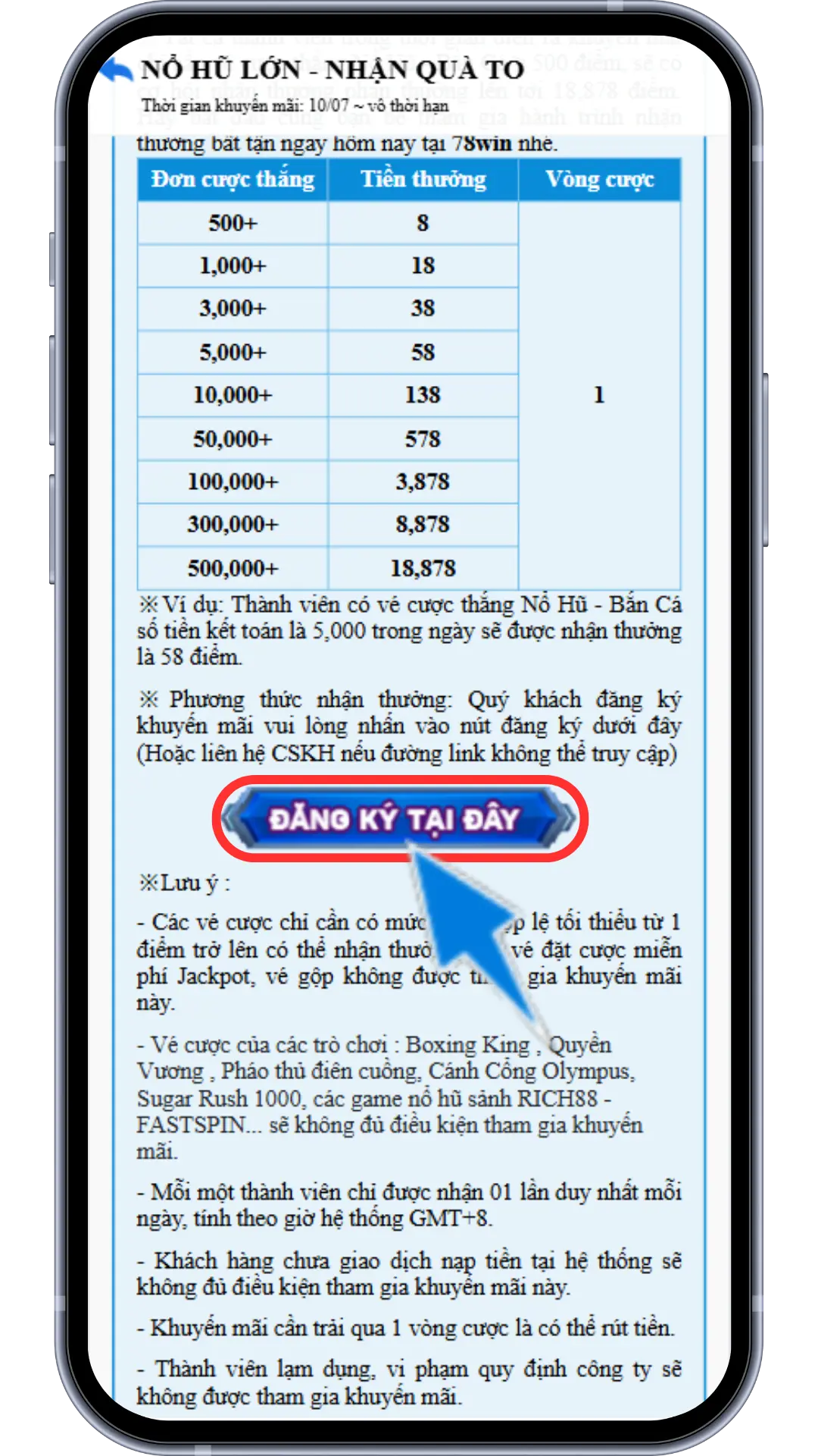 Bước 3 : Bấm vào Đăng Ký Nhận Ngay